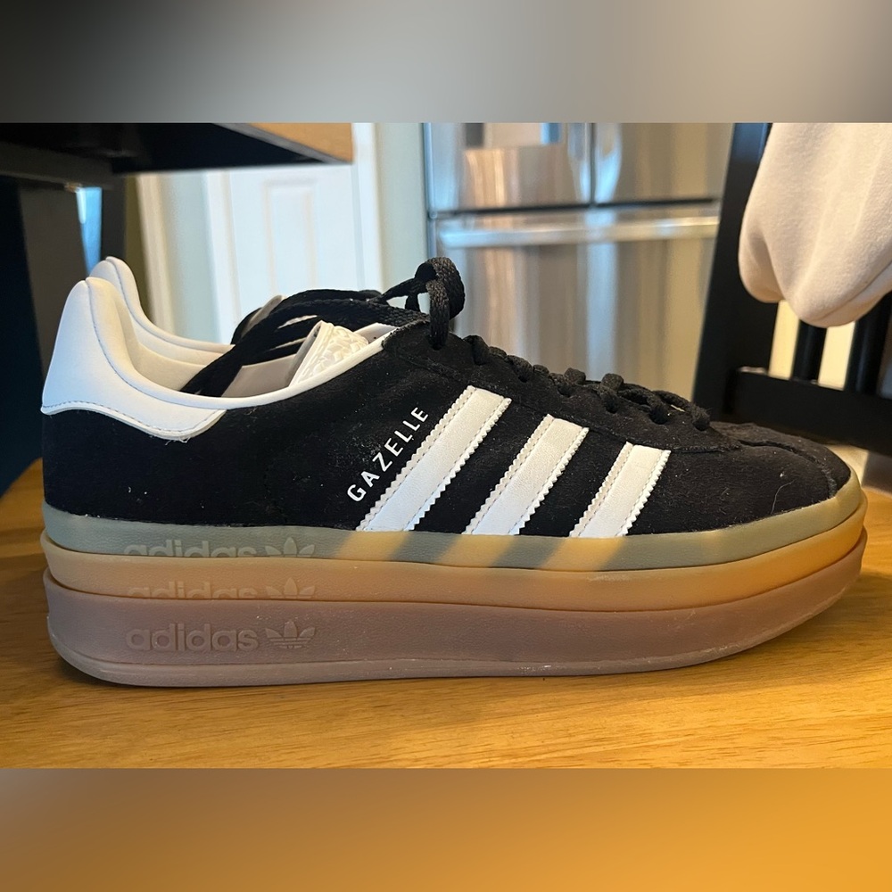 Women’s adidas Gazelle Black Suede Sneakers with White Stripes